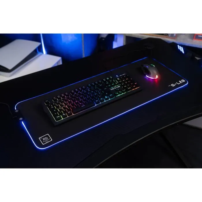 The G-Lab Rubidium Tapis de Souris Gaming XXL, RGB USB 7 Couleurs, Surface Control, Noir 80 x 30 cm, Antidérapant et Résistant aux Éclaboussures