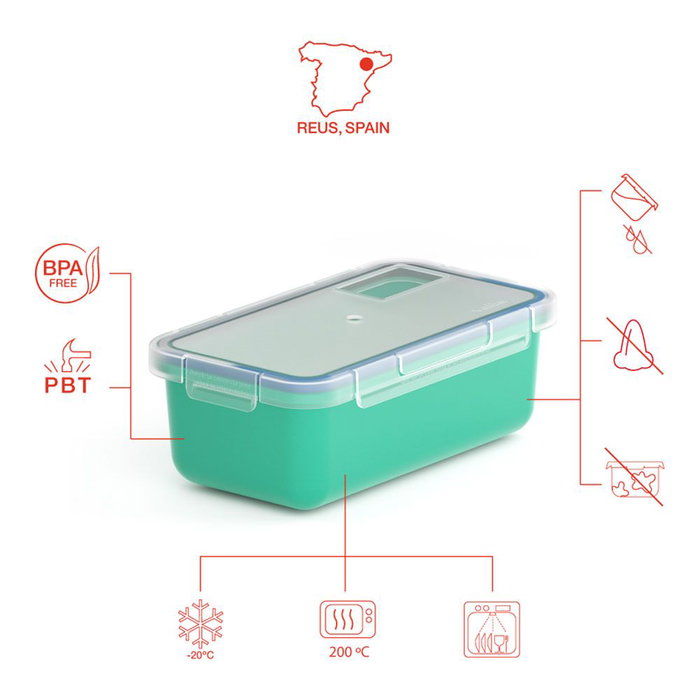 Récipient de Conservation des Aliments Valira 6090/97 Hermétique Turquoise Thermoplastique PBT Rectangulaire 750 ml Récipient de Conservation des Aliments Valira 6090/97 Hermétique Turquoise Thermoplastique PBT Rectangulaire 750 ml