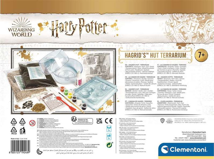 Clementoni - Coffret de jeu Terrarium Harry Potter - Reproduction de la cabane de Hagrid - Écosystème miniature avec plâtre, moules et graines