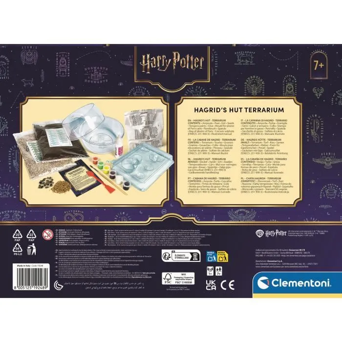 Clementoni - Coffret de jeu Terrarium Harry Potter - Reproduction de la cabane de Hagrid - Écosystème miniature avec plâtre, moules et graines