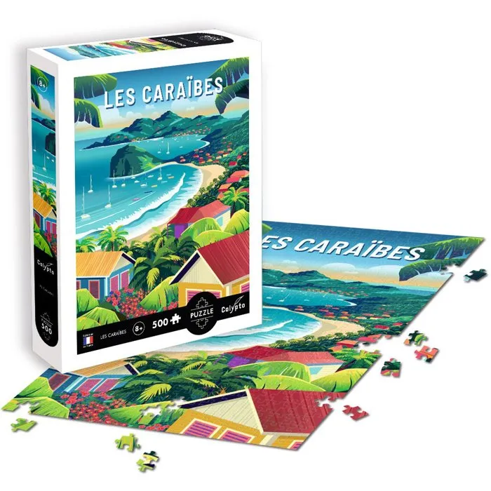 Sentosphere Calypto Puzzle 500 Pièces Les Caraïbes - Toucher Soyeux, Affiche Vintage, Décoration à Encadrer, Dès 8 Ans