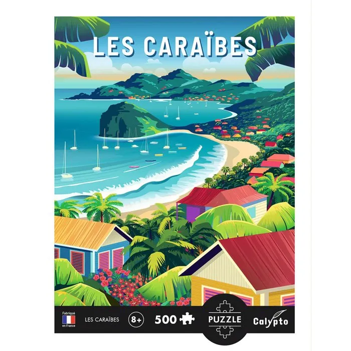 Sentosphere Calypto Puzzle 500 Pièces Les Caraïbes - Toucher Soyeux, Affiche Vintage, Décoration à Encadrer, Dès 8 Ans