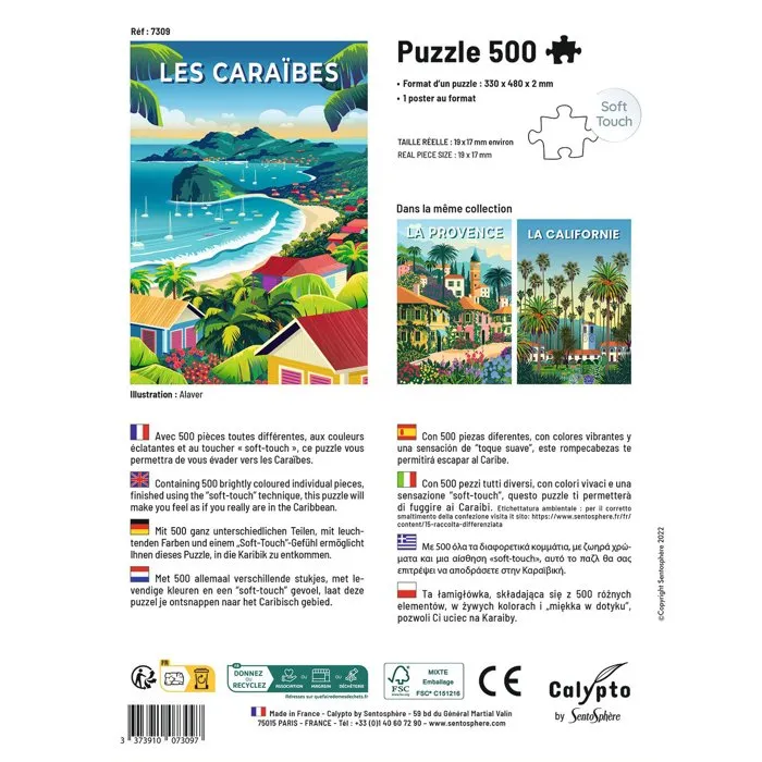 Sentosphere Calypto Puzzle 500 Pièces Les Caraïbes - Toucher Soyeux, Affiche Vintage, Décoration à Encadrer, Dès 8 Ans