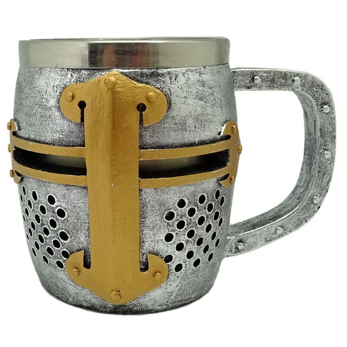 PUCKATOR Jarre ou cruche décorative Médiéval, casque en argent et or doré, en résine et acier inoxidable, pour décoration ou collection, dimensions 10 x 14 x 10 cm PUCKATOR Jarre ou cruche décorative Médiéval, casque en argent et or doré, en résine et acier inoxidable, pour décoration ou collection, dimensions 10 x 14 x 10 cm