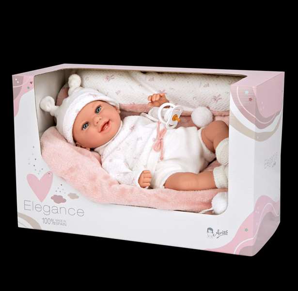 Muñecas Arias - Pouponnée Elegance 35 cm, couleur rose avec manteau, jouet de poids Babyto (langue: espagnol)