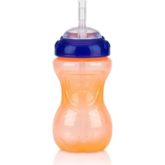 Nuby Lot de 3 Gobelets Anti-Fuite 300ml avec Paille Flexible Soft Flex et Valve TOUCH-FLO pour Enfants, Mixte