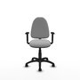 Chaise de bureau Aýna avec mécanisme de contact permanent de base, rembourrée en simili cuir gris clair. Équipée d'une base en polyamide noir, d'accoudoirs 1D et de roulettes en nylon de 50 mm.