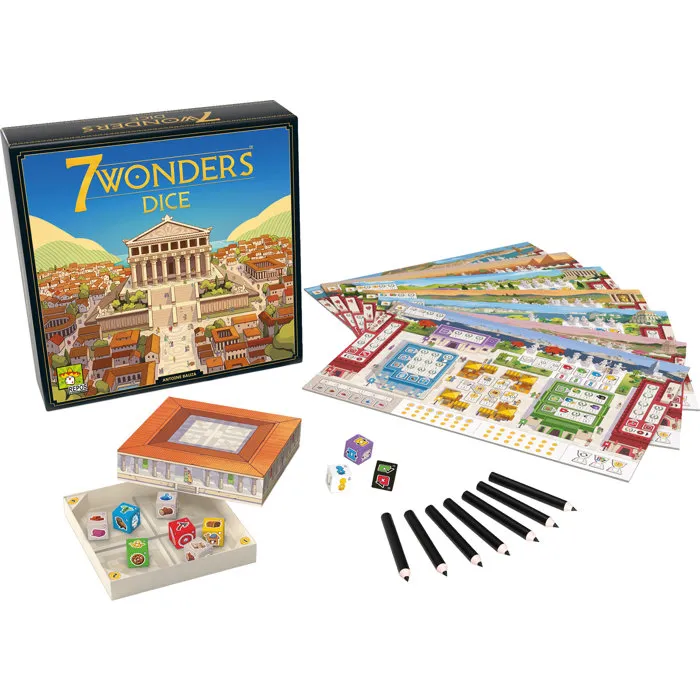 Asmodee - Jeu de société 7 Wonders Dice, Roll & Write - Construction de cités antiques - Accessible dès 10 ans - Partie de 30 min - Version française