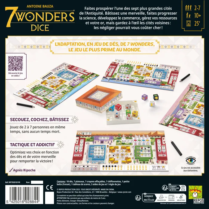 Asmodee - Jeu de société 7 Wonders Dice, Roll & Write - Construction de cités antiques - Accessible dès 10 ans - Partie de 30 min - Version française