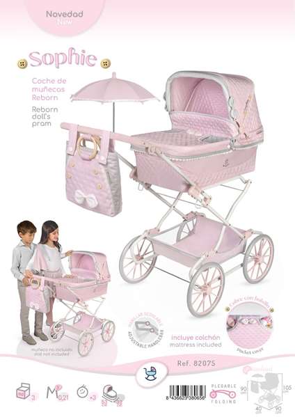 Decuevas - Coche reborn - Poussette repliable pour poupées reborn avec parasol et sac Sophie, pour poupées jusqu'à 55 cm