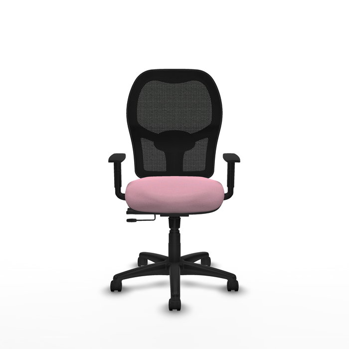 Chaise Alocén Synchrone/Traslack tissu Rose Maille Noir Structure polyamide noire Accoudoir 1D Sans appui-tête Roulettes en nylon 50 mm