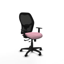 Chaise Alocén Synchrone/Traslack tissu Rose Maille Noir Structure polyamide noire Accoudoir 1D Sans appui-tête Roulettes en nylon 50 mm