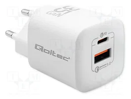 QOLTEC Chargeur USB 35W GaN avec ports USB-A et USB-C