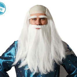Fausse barbe et perruque grise longue 160 g pour déguisement de personnage légendaire (mage, druide, sage, Père Noël)
