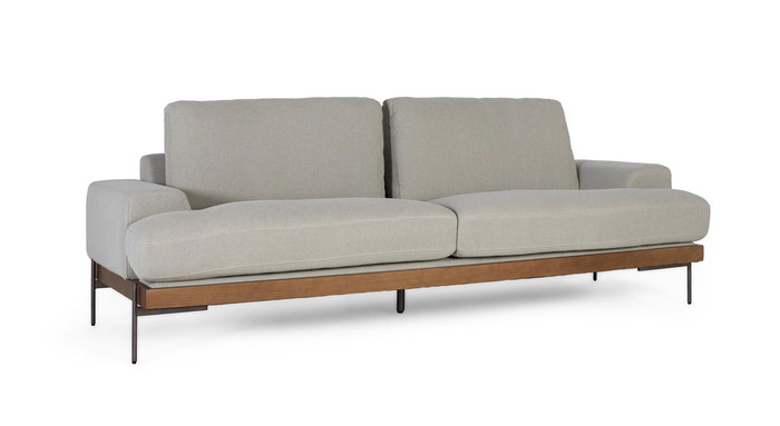 GINER Y COLOMER Canapé 3 Places en Tissu Linen Gris Clair avec Pattes en Métal - Structure en Bois de Frêne - Dimensions 225 x 89 x 80 cm