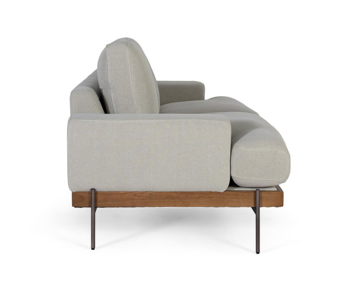 GINER Y COLOMER Canapé 3 Places en Tissu Linen Gris Clair avec Pattes en Métal - Structure en Bois de Frêne - Dimensions 225 x 89 x 80 cm