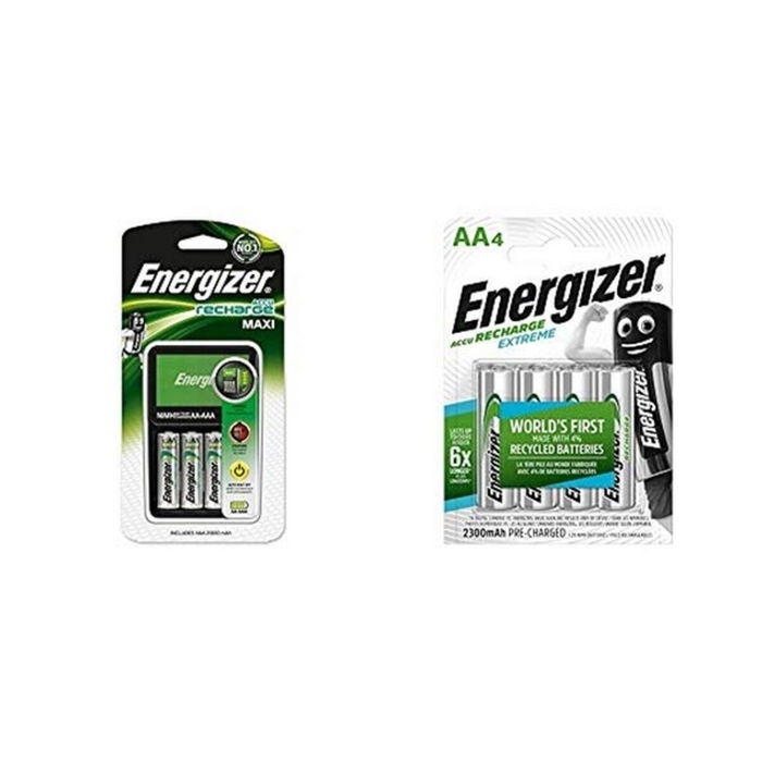 Chargeur + Piles Rechargeables Energizer Maxi Charger AA AAA HR6 (4 Unités)