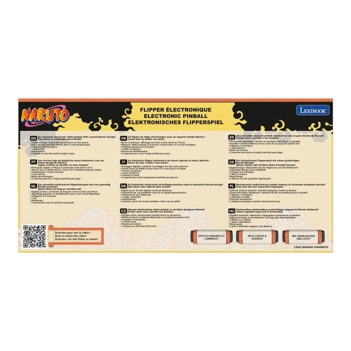 Lexibook - Flipper électronique de table Naruto avec écran LCD, sons et lumières, 4 flippers et bumpers, jeu pour enfants dès 6 ans