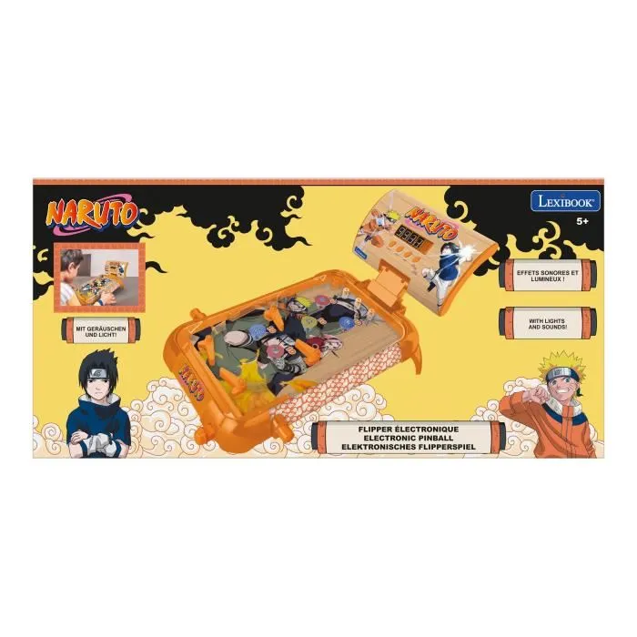 Lexibook - Flipper électronique de table Naruto avec écran LCD, sons et lumières, 4 flippers et bumpers, jeu pour enfants dès 6 ans