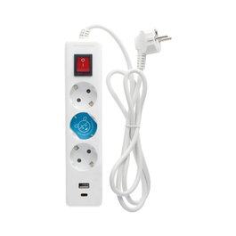 GSC Evolution Multiprise Blanche avec 3 Prises, USB-C, USB-A et Interrupteur