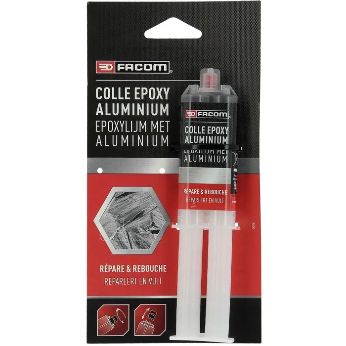 Facom - Colle epoxy bi-composant chargée aluminium 28g pour pièces métalliques, plastiques, bois et béton - Kit de réparation et assemblage Facom - Colle epoxy bi-composant chargée aluminium 28g pour pièces métalliques, plastiques, bois et béton - Kit de réparation et assemblage