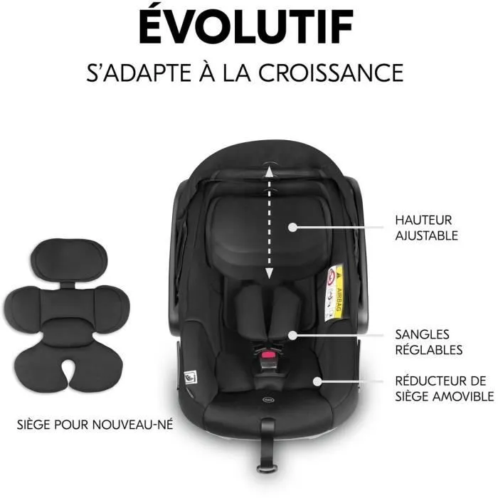 Hauck DRIVE N CARE - Siège auto groupe 0+/I-Size avec réducteur - Noir - Pour nouveau-né à 87 cm, installation ceinture ou base Isofix