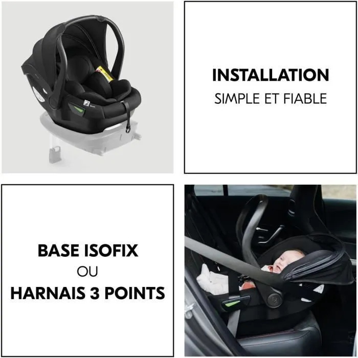 Hauck DRIVE N CARE - Siège auto groupe 0+/I-Size avec réducteur - Noir - Pour nouveau-né à 87 cm, installation ceinture ou base Isofix