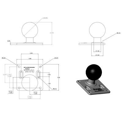 RAM Mounts RAM-D-2461U - Plaque de fixation VESA 75x75 mm avec boule en caoutchouc pour écran