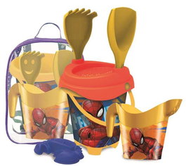 Unice Mochila Cubo Playa Castillo Spiderman avec Seau, Pelle, Râteau et Moules 18 cm - Jeu de Plage