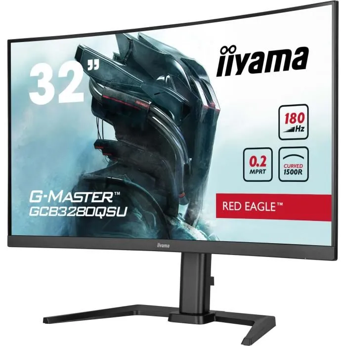 IIYAMA GCB3280QSU-B2 - Ecran PC Gamer incurvé 31.5 pouces - QHD 2560 x 1440 - 180Hz - Temps de réponse 0.2 ms - Panneau VA 1500R - Réglable en hauteur