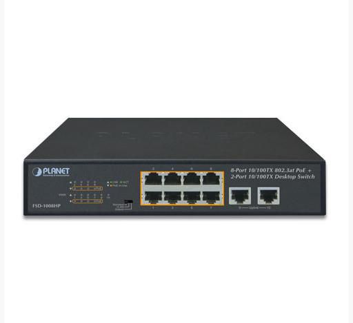 Planet FSD-1008HP - Commutateur Bureau 8 Ports PoE+ 802.3at 10/100TX et 2 Uplinks (120W), Extension 250m, VLAN, Conception Fanless Planet FSD-1008HP - Commutateur Bureau 8 Ports PoE+ 802.3at 10/100TX et 2 Uplinks (120W), Extension 250m, VLAN, Conception Fanless