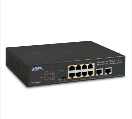 Planet FSD-1008HP - Commutateur Bureau 8 Ports PoE+ 802.3at 10/100TX et 2 Uplinks (120W), Extension 250m, VLAN, Conception Fanless Planet FSD-1008HP - Commutateur Bureau 8 Ports PoE+ 802.3at 10/100TX et 2 Uplinks (120W), Extension 250m, VLAN, Conception Fanless