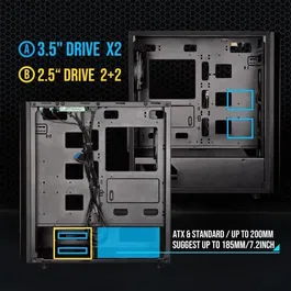 BitFenix Boitier PC Saber Mesh Noir ATX (Sans Alimentation) avec Verre Trempé et Ventilateurs LED A-RGB, Format Moyen Tour, Sans Alimentation, Compatible ATX, Micro-ATX et Mini-ITX