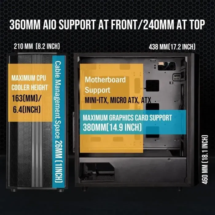 BitFenix Boitier PC Saber Mesh Noir ATX (Sans Alimentation) avec Verre Trempé et Ventilateurs LED A-RGB, Format Moyen Tour, Sans Alimentation, Compatible ATX, Micro-ATX et Mini-ITX