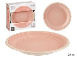 VESSIA Plat à dessert en grès rose bordé 19cm, lot de 36 pièces