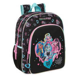 SAFTA Sac à Dos Monster High 38 cm Adaptable Sacoche avec Poches Latérales pour Bouteille, Ergonomique et Rembourré, Fermeture à Double Glissière, Poche Frontale Large