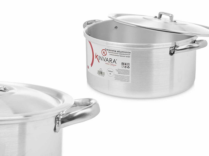 Kinvara Casserole en Aluminium 28 cm 8 L Argent Compatible Gaz Four et Lave-vaisselle (Set de 6)
