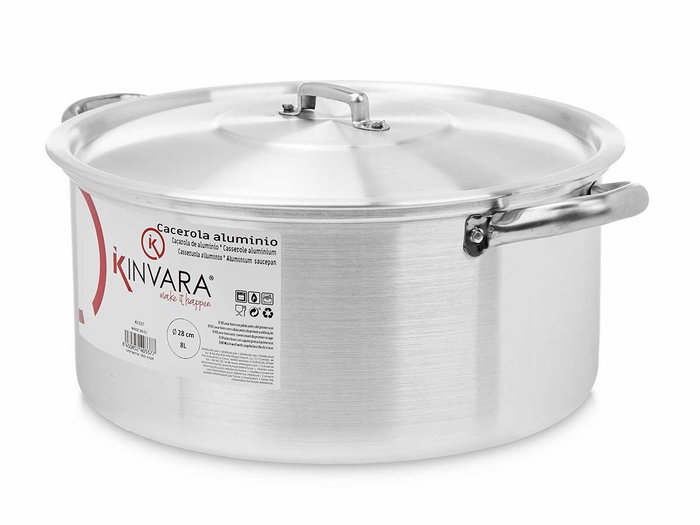 Kinvara Casserole en Aluminium 28 cm 8 L Argent Compatible Gaz Four et Lave-vaisselle (Set de 6)