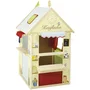Roba Maisonnette 4-en-1 en Bois pour Jeu de Rôles, 4 Faces : Théâtre de Marionnettes, Épicerie, Poste et Banque, 138 x 94.5 x 82.5 cm, Jaune/Vert Pastel