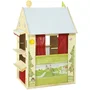 Roba Maisonnette 4-en-1 en Bois pour Jeu de Rôles, 4 Faces : Théâtre de Marionnettes, Épicerie, Poste et Banque, 138 x 94.5 x 82.5 cm, Jaune/Vert Pastel