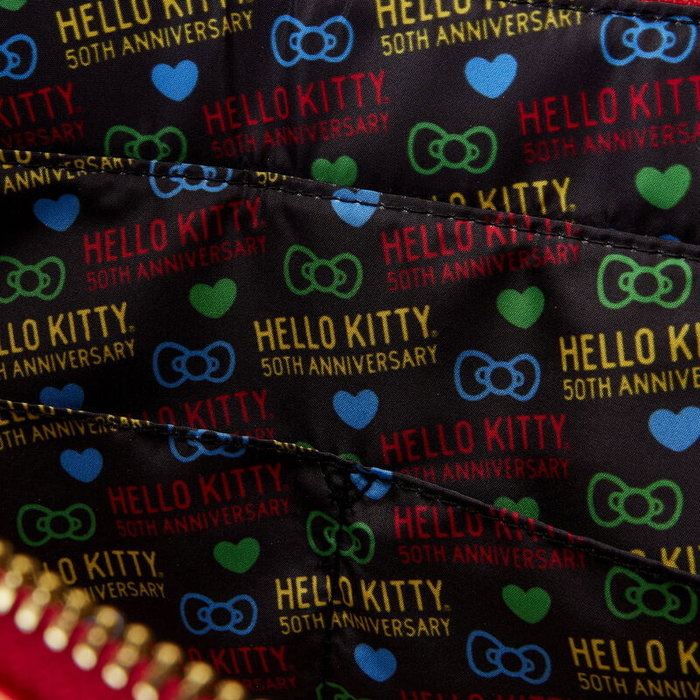 LOUNGEFLY Sac à dos Hello Kitty 50th Anniversary avec monedero extraíble, 27.5x32.5x10cm, herrajes dorados, correa ajustable et forro a juego