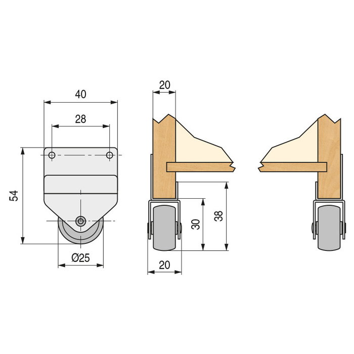 Q&Q Sp20 Roue Ø25 Cajon Nido H30 C/Soporte Q&Q Sp20 Roue Ø25 Cajon Nido H30 C/Soporte