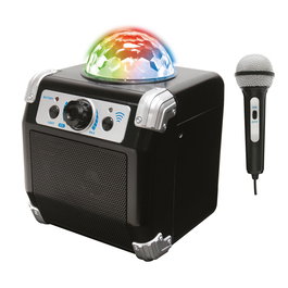 DEQUBE Système de karaoke sans fil avec Bluetooth, lumière disco multicolore et effet écho - Pour smartphone et tablette - Recommandé à partir de 3 ans