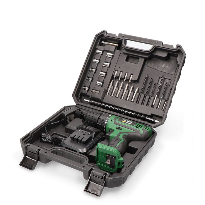 Koma Tools 14V-TA27-K Kit perceuse visseuse sans fil 14,4V lithium-ion 1,5Ah avec 27 accessoires, batterie et chargeur, coffret