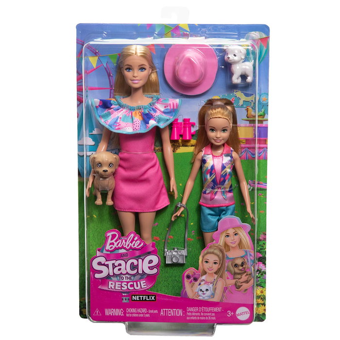 Barbie Stacie Al Rescate Pack 2 Sœurs Hrm09 Mattel Poupées avec Tenue d'Été et Accessoires, Jouet pour Enfants de 3 Ans et Plus