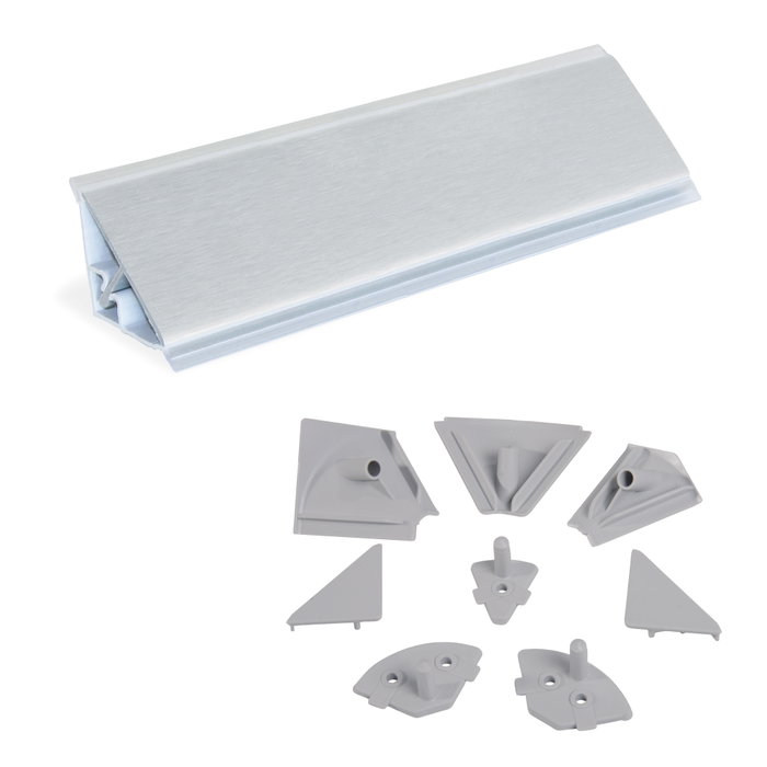 Emuca Lot de 2 profils d'étancheité triangulaires Plasline avec accessoires d'installation, 2 profils longueur 2.35m, Plastique, Anodisé Satiné Emuca Lot de 2 profils d'étancheité triangulaires Plasline avec accessoires d'installation, 2 profils longueur 2.35m, Plastique, Anodisé Satiné