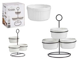 VESSIA Set de 3 bols ronds blancs avec support 250ml