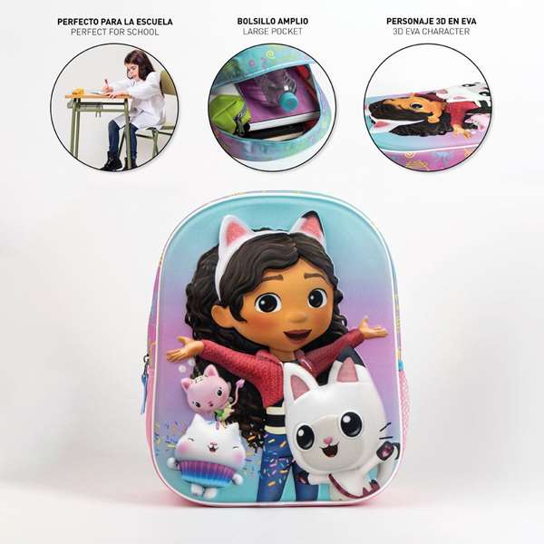 Cerdà Mochila Infantil 3D La Casa de Gabby Gabby's Dollhouse Rose - Sac à dos enfant 3D Gabby's Dollhouse rose - 25.0 x 31.0 x 10.0 cm - À partir de 3 ans