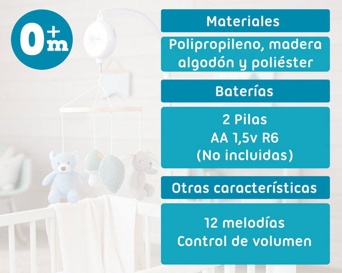 KioKids Mobile de berceau musical avec peluches en coton - Bleu