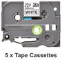 Brother TZe-231 - Lot de 5 rubans adhésifs laminés noir sur blanc pour imprimantes d'étiquettes P-touch - 12 mm de large, 8 mètres de long par cassette - Résistants et durables